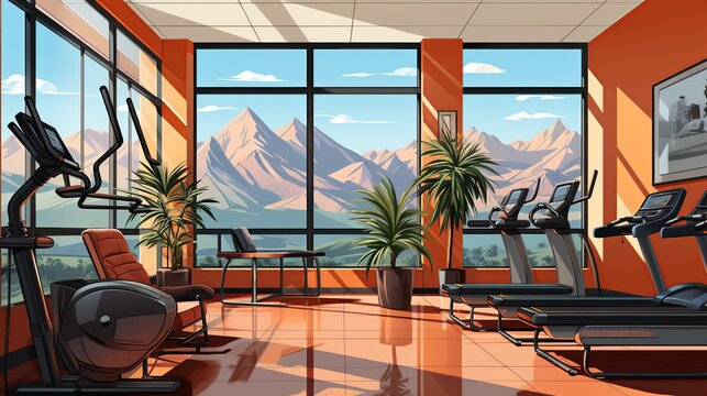 Wellness amenities such as onsite gyms or meditation rooms, promoting work-life balance and stress relief. Painting Illustration style, Minimal and Simple,