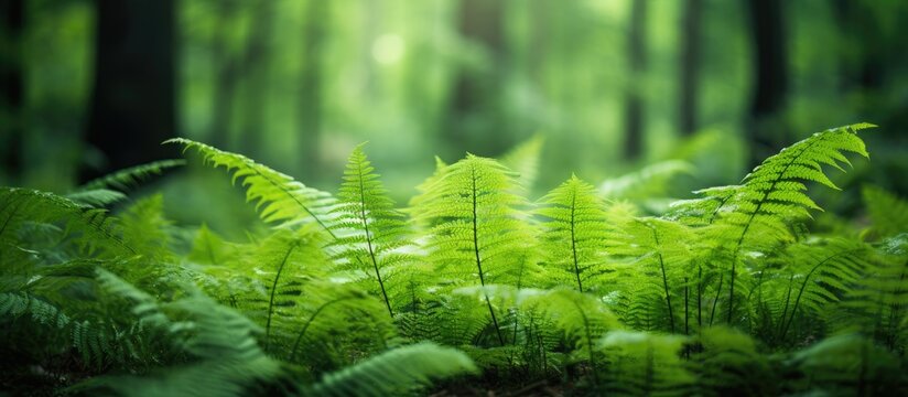 Green fern in the summer in the forest. Creative banner. Copyspace image