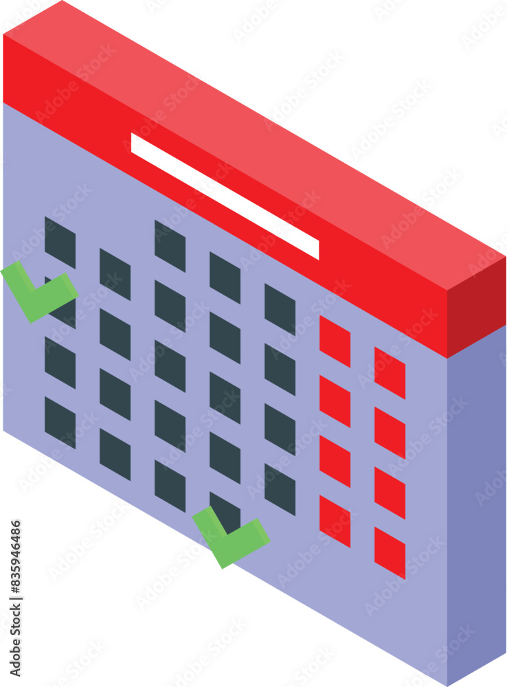 Poster 3d isometric design of a stylized calendar with marked dates, suitable for web and print