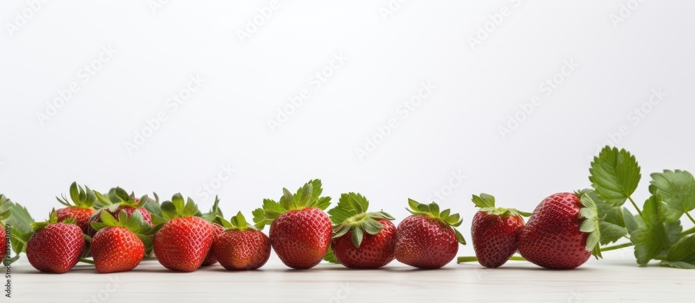 Poster strawberries isolated on white background. creative banner. copyspace image
