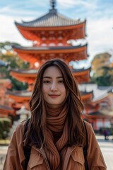 asian woman traveling in traditional japanese city Kyoto in momiji season. ai generated
