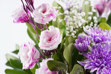 Flower shop concept. Close-up beautiful lovely bouquet of mixed flowers
