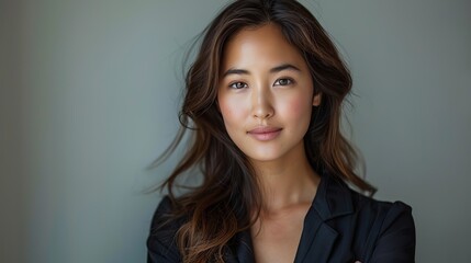 Fototapeta premium portrait of the beautiful asian businesswoman with arms crossed on a white background.illustration