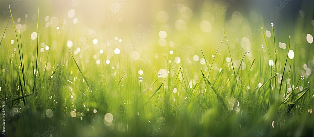 Leinwandbilder dew on grass with bokeh. creative banner. copyspace image
