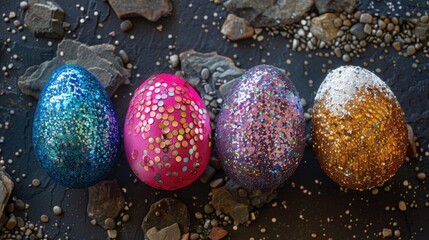 Obraz premium Easter eggs embellished with shiny glitter