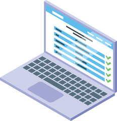Isometric illustration of an open laptop displaying checklists, implying productivity and organization