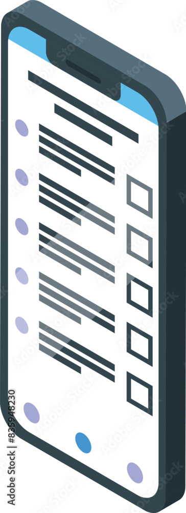 Poster 3d illustration of an isometric smartphone showcasing a user interface with icons and text fields