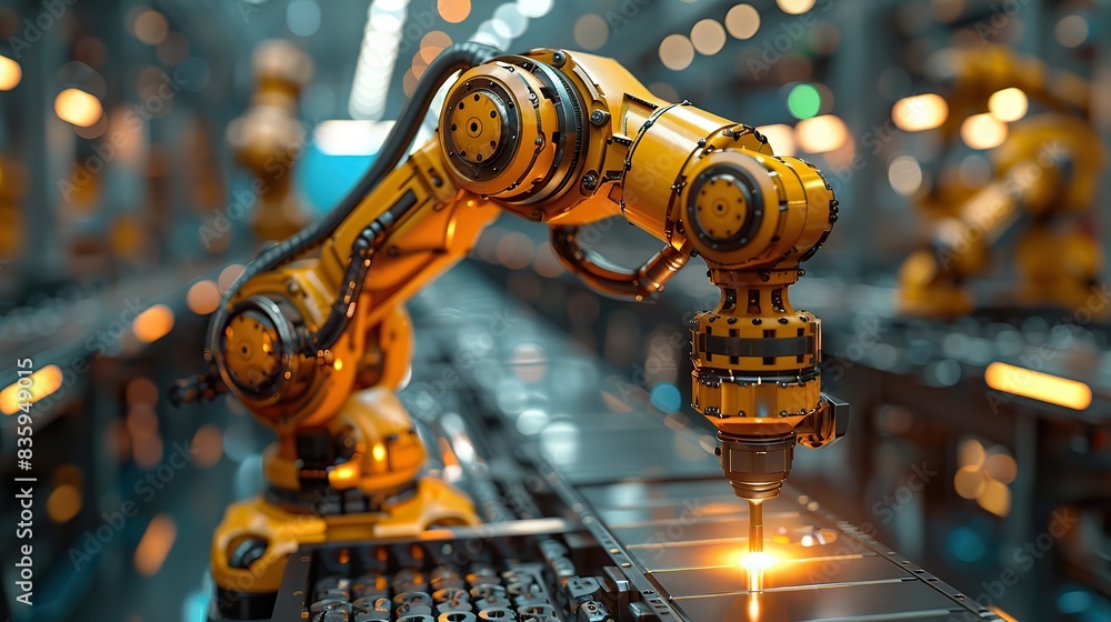 Poster control welding robotic arm system for digital industry using software connected to internet network