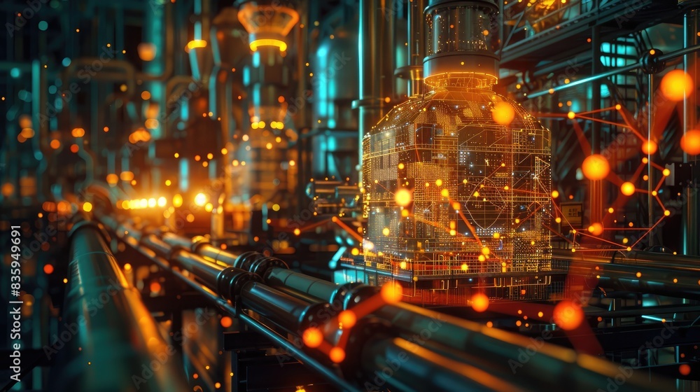 Poster futuristic data center network glowing nodes design