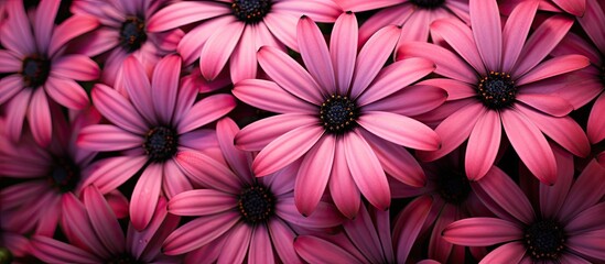 Unique look of light pink petals surrounding a black center Excellent cut flower is perfect for planting in containers either singly or with other varieties. Creative banner. Copyspace image