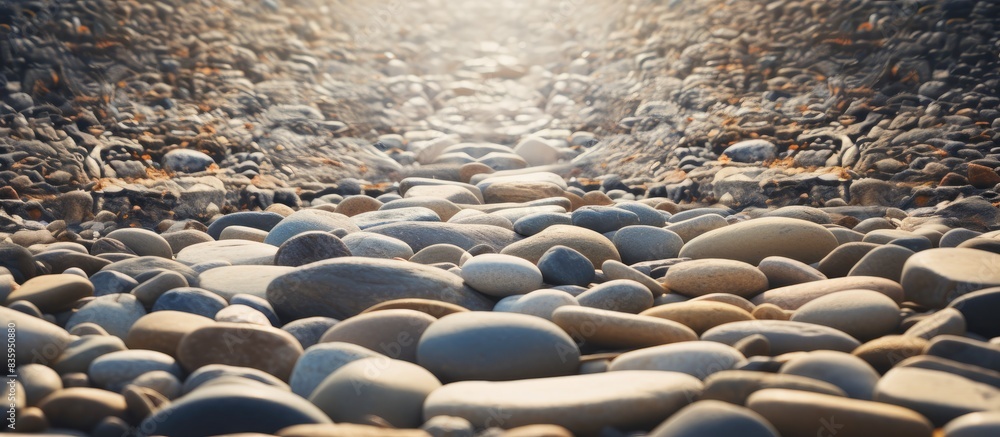 Poster pebbly path background. Creative banner. Copyspace image
