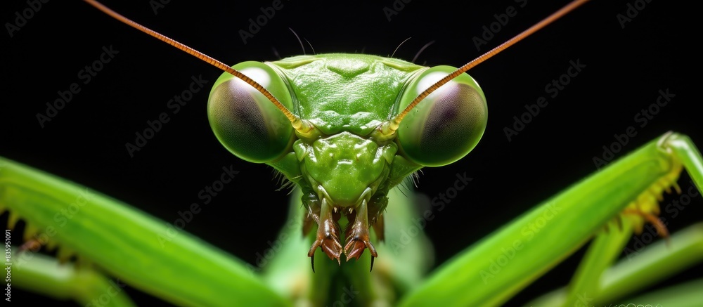 Poster mantis on close up. creative banner. copyspace image