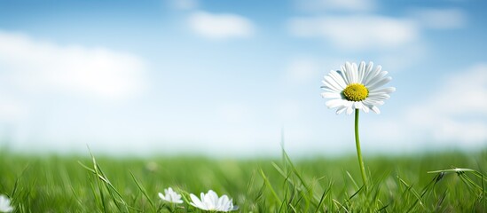 a single daisy on the green field. Creative banner. Copyspace image