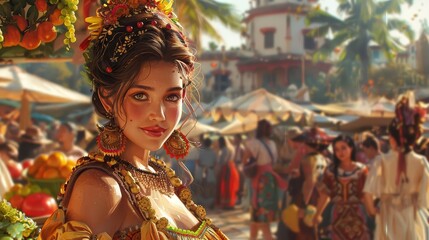 Obraz premium Heritage Honoring event, national cultural heritage, folk art displays, local cuisine demonstrations, vibrant atmosphere, realistic illustration