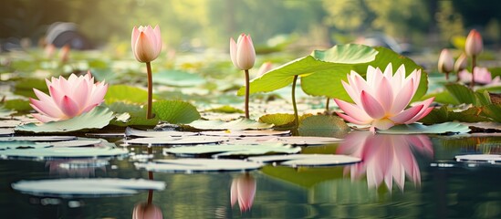 The lotus is most beautiful in nature. Creative banner. Copyspace image