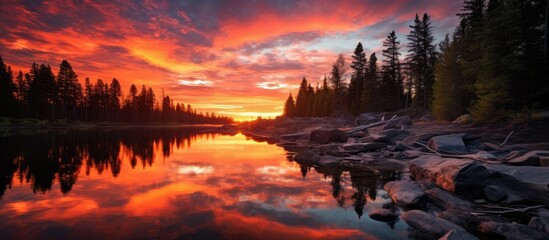 Fototapeta premium sunset at river. Creative banner. Copyspace image