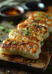 Gyoza - Japanese dumplings filled with meat and vegetables, served with dipping sauce.