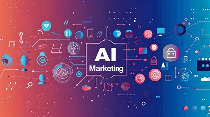 AI Marketing Icons on Gradient Background
