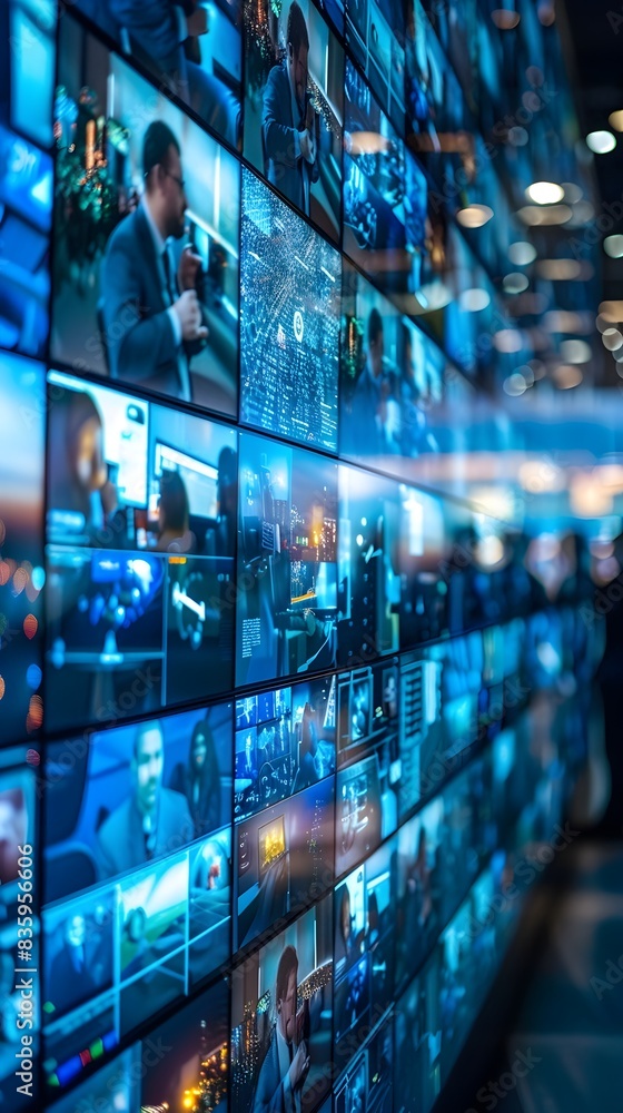 Poster corporate webinar with live global attendee interactions on large screen technology networking displ