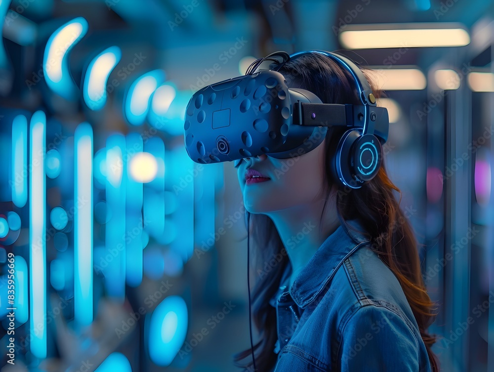 Poster virtual reality developers testing business communication tools in vr lab for technology networking 