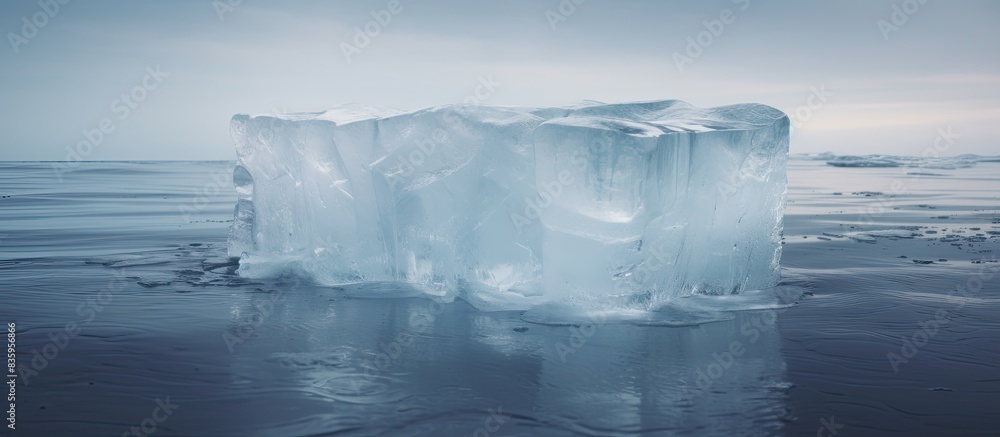 Fototapete ice block in water in focus with small waves around it. creative banner. copyspace image