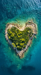 Cupid's Creation: Aerial Perspective of a Perfect Heart-Shaped Island,generated by IA