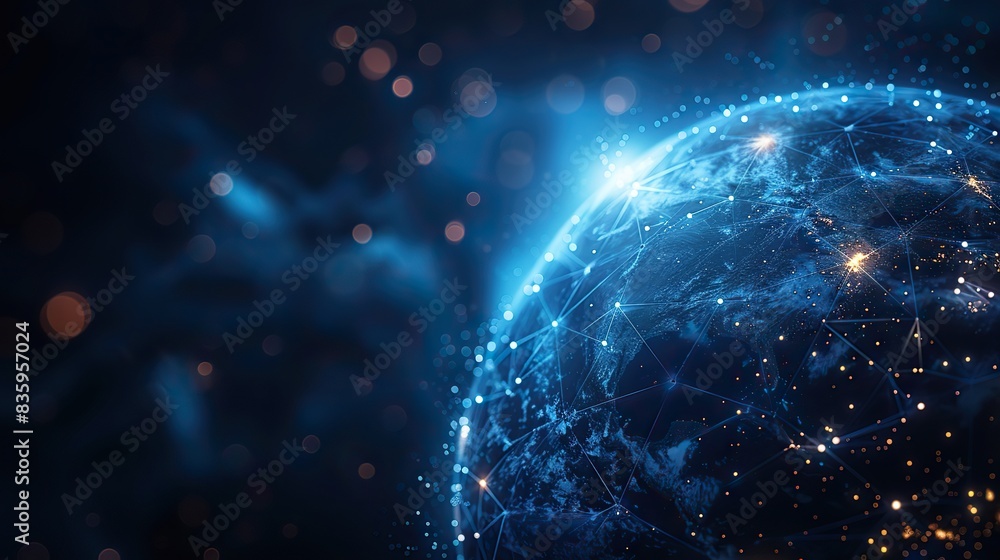 Poster earth with space connection lines around earth globe futuristic technology theme background with cir