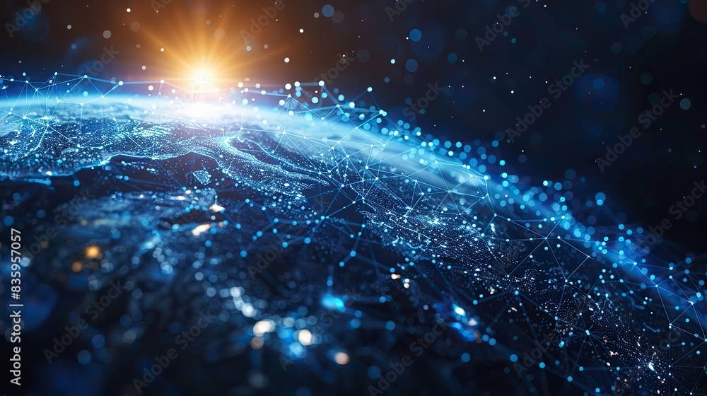 Poster earth with space connection lines around earth globe futuristic technology theme background with cir