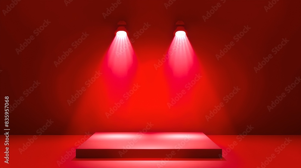 Poster red spotlight on an empty stage with glowing lights. perfect for use in presentations. stage setting