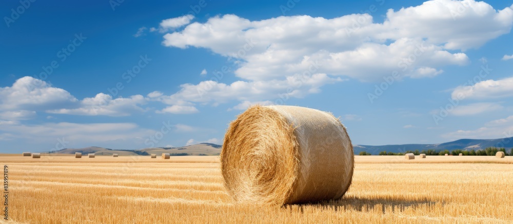 Aufkleber the haystack in the field. creative banner. copyspace image