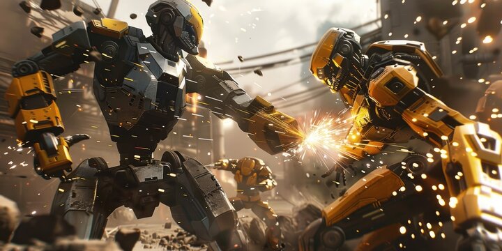 Epic Robot Battle in Futuristic Arena