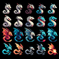 A sprite sheet for an RPG featuring various dragon scales