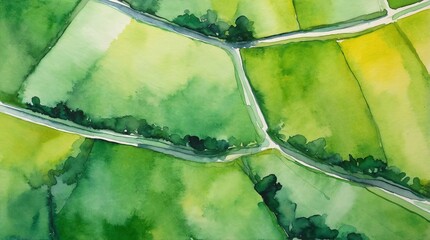 abstract watercolor painting, top view landscape with fields and trees, wallpaper background