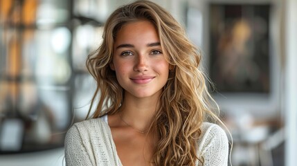 portrait of smiling young businesswoman confident female executive is against white background .hight relustion