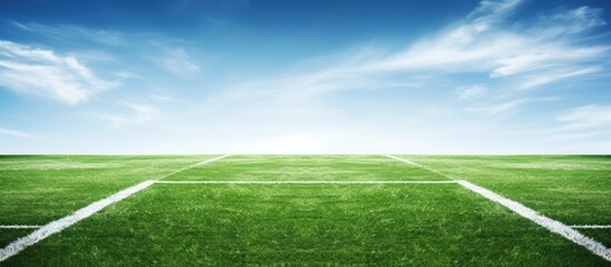 Obraz premium Football field with white line. Creative banner. Copyspace image