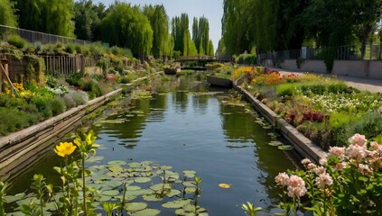 Fototapeta premium Floating gardens in the spring between the canals, Hortillonnages in Amiens in France