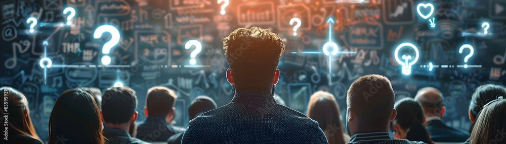 Poster photo realistic employee training with faq resources: employee profile integration with training faq