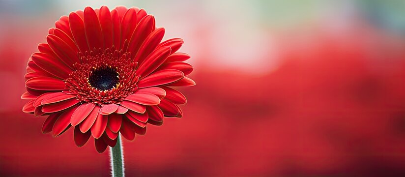 Red herbera in macro Gerbera background. Creative banner. Copyspace image