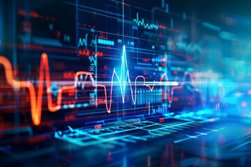 Obraz premium Heartbeat line overlaid on a medical background, representing health services and advanced medical technology