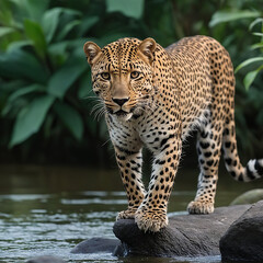 Fototapeta premium Majestic Leopard by the Water