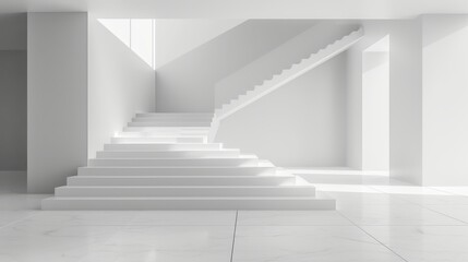 Obraz premium a white staircase with clean lines in a bright white room.