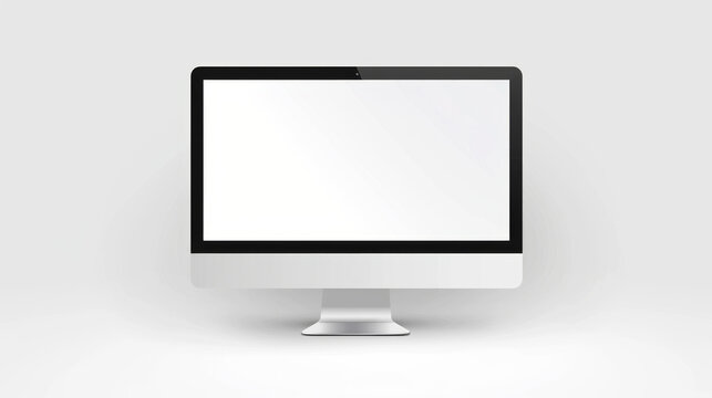A mockup of A computer monitor with a white blank screen sits on a white background.