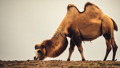 Animal concept Bactrian camel - Camelus bactrianus - with copy space. camels represent humility, willingness to serve and stubbornness. Isolated on white background