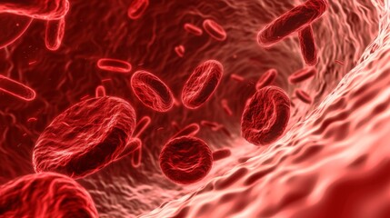 Fototapeta premium a close-up of red blood cells traveling through a blood vessel.