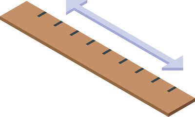 Detailed and accurate isometric ruler illustration for educational and technical purposes with measurement in centimeters and inches, wooden design, vector graphic, and 3d elements