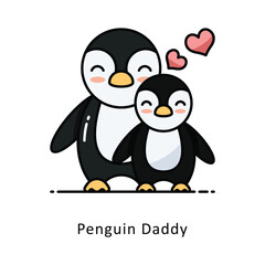 Penguin Daddy Vector Filled  outline Design illustration. Symbol on White background EPS 10 File