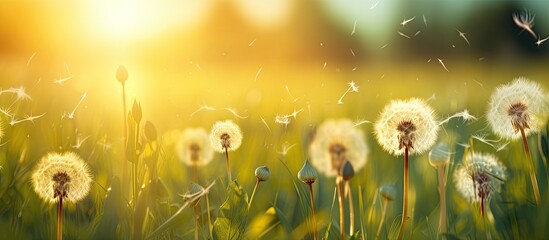 dandelions and morning sunshine. Creative banner. Copyspace image