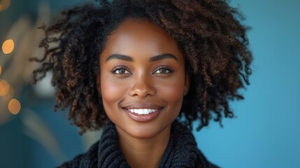 african woman smiling on studio background. stock image