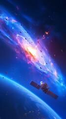 Produce an image depicting a spacecraft navigating through the vastness of the universe