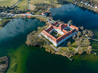 Aerial view, Seeon Monastery, Klostersee, Seeon-Seebruck, Chiemgau, aerial view, Upper Bavaria,...